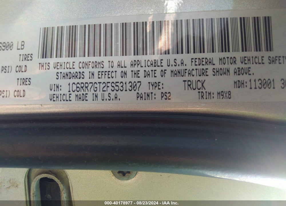 2015 RAM 1500 BIG HORN VIN: 1C6RR7GT2FS531307