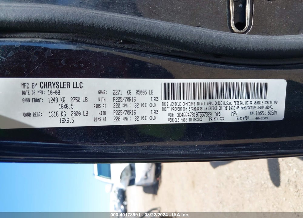 2009 DODGE JOURNEY SE VIN: 3D4GG47B19T557320
