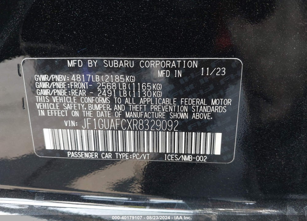 2024 SUBARU IMPREZA SPORT 5-DOOR VIN: JF1GUAFCXR8329092