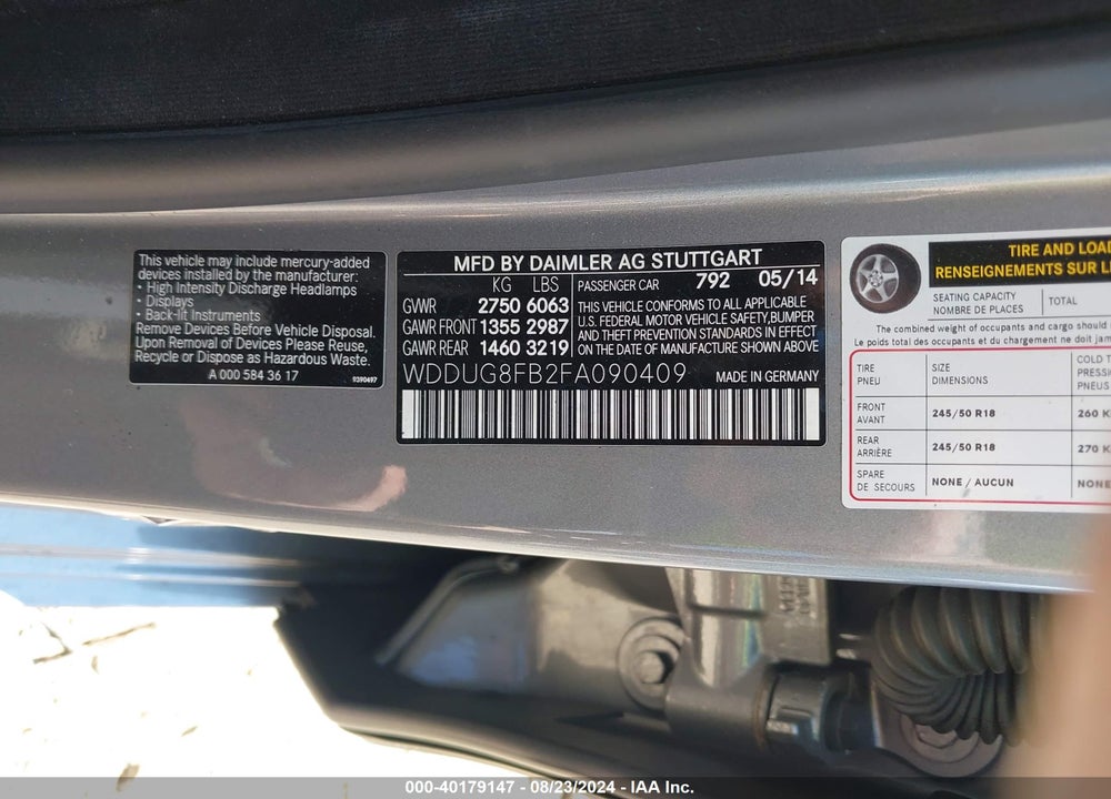 2015 MERCEDES-BENZ S 550 4MATIC VIN: WDDUG8FB2FA090409