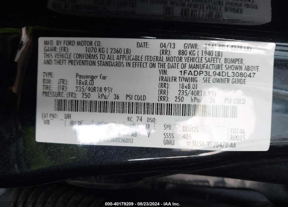 2013 FORD FOCUS ST VIN: 1FADP3L94DL308047