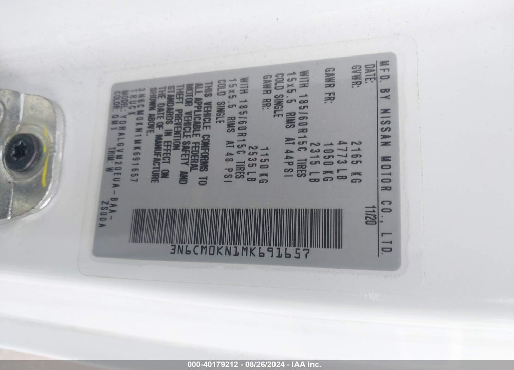 2021 NISSAN NV200 COMPACT CARGO SV XTRONIC CVT VIN: 3N6CM0KN1MK691657