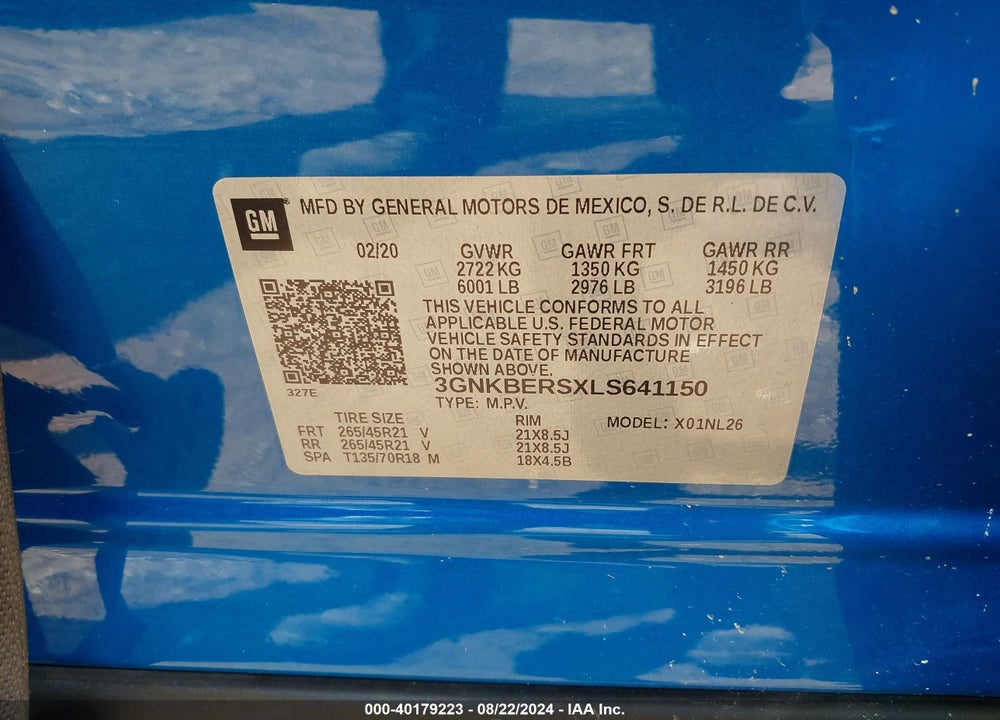 2020 CHEVROLET BLAZER FWD RS VIN: 3GNKBERSXLS641150