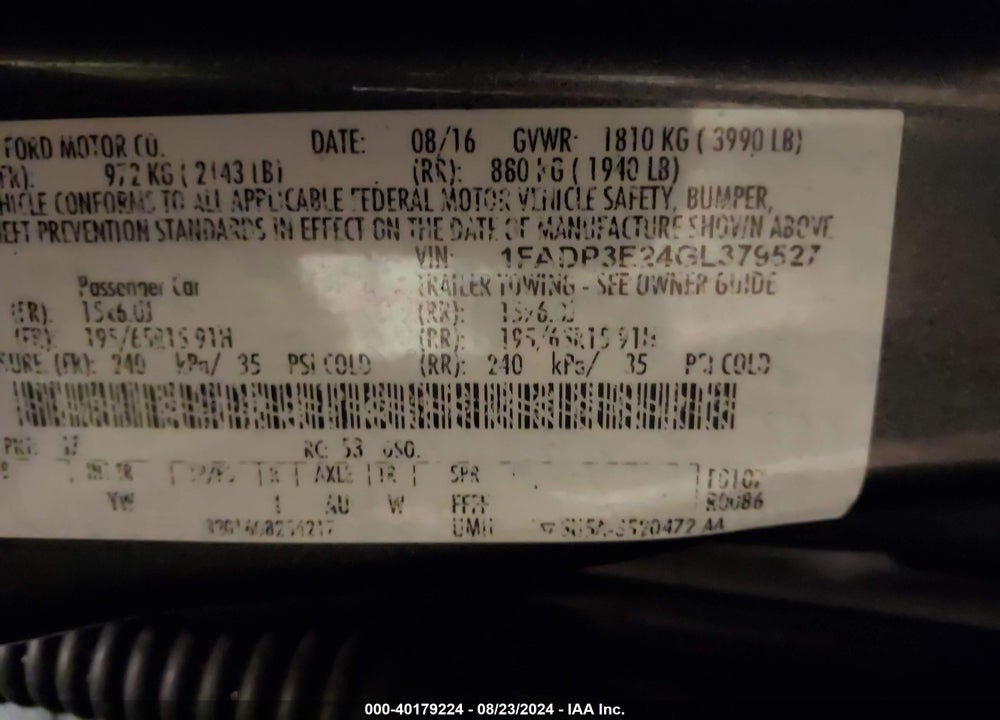 2016 FORD FOCUS S VIN: 1FADP3E24GL379527