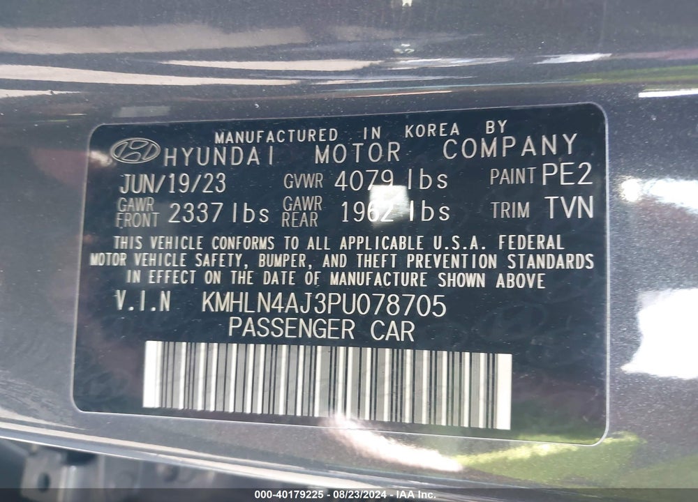 2023 HYUNDAI ELANTRA HYBRID LIMITED VIN: KMHLN4AJ3PU078705
