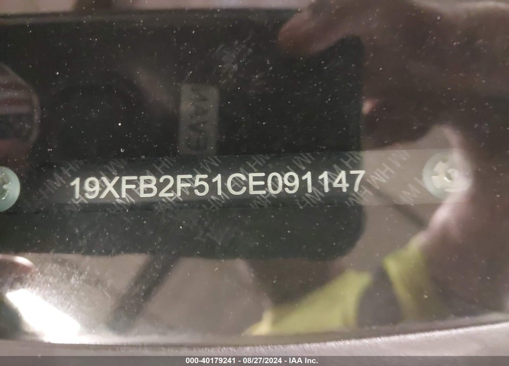 2012 HONDA CIVIC LX VIN: 19XFB2F51CE091147