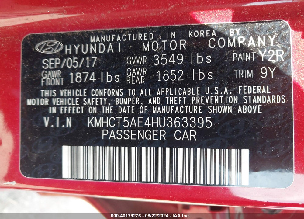 2017 HYUNDAI ACCENT SE VIN: KMHCT5AE4HU363395