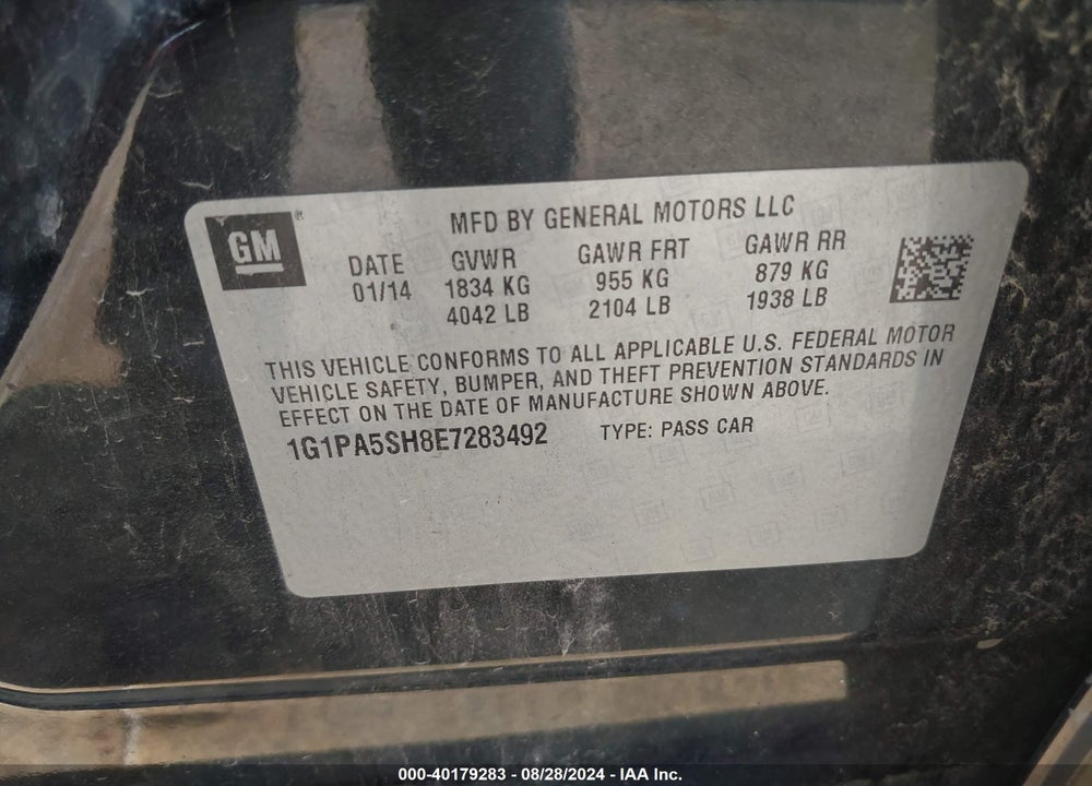 2014 CHEVROLET CRUZE LS AUTO VIN: 1G1PA5SH8E7283492
