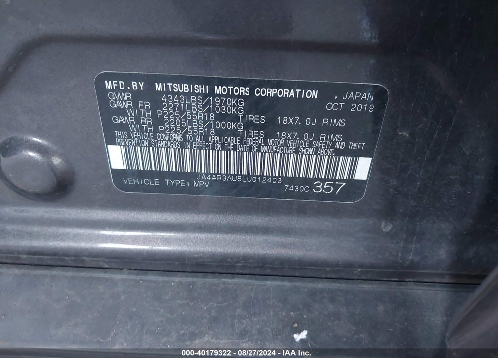 2020 MITSUBISHI OUTLANDER SPORT 2.0 ES AWC VIN: JA4AR3AU8LU012403
