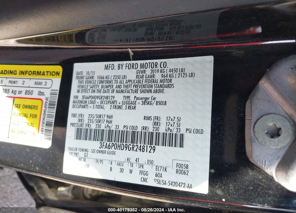 2016 FORD FUSION SE VIN: 3FA6P0HD9GR248129