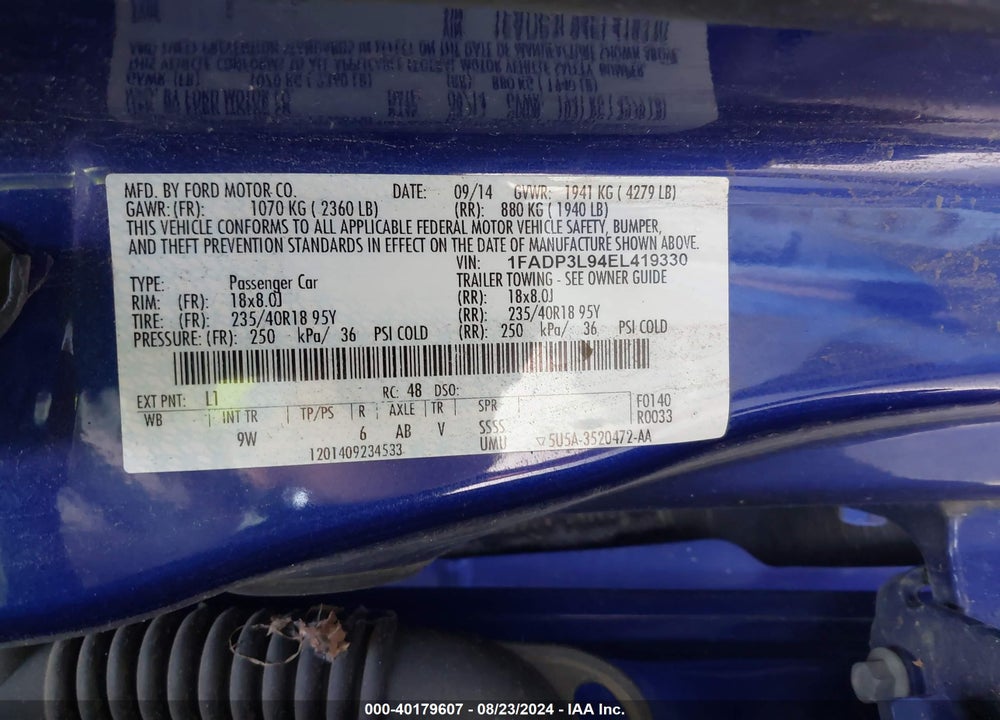 2014 FORD FOCUS ST VIN: 1FADP3L94EL419330