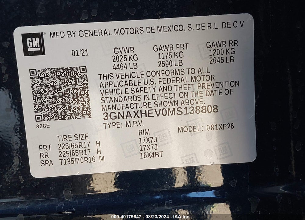 2021 CHEVROLET EQUINOX FWD LS VIN: 3GNAXHEV0MS138808