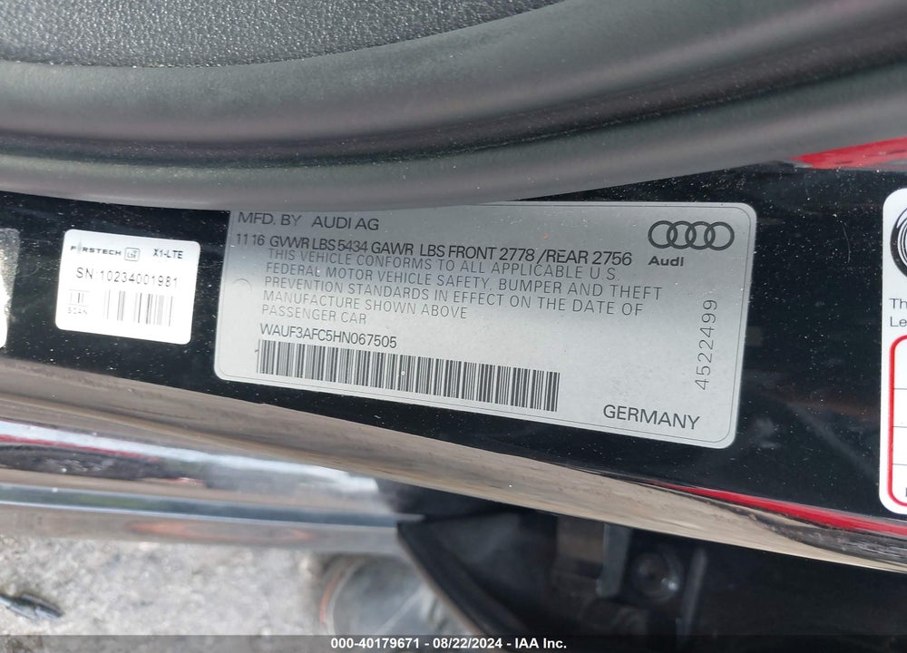2017 AUDI A6 3.0T COMPETITION PRESTIGE VIN: WAUF3AFC5HN067505