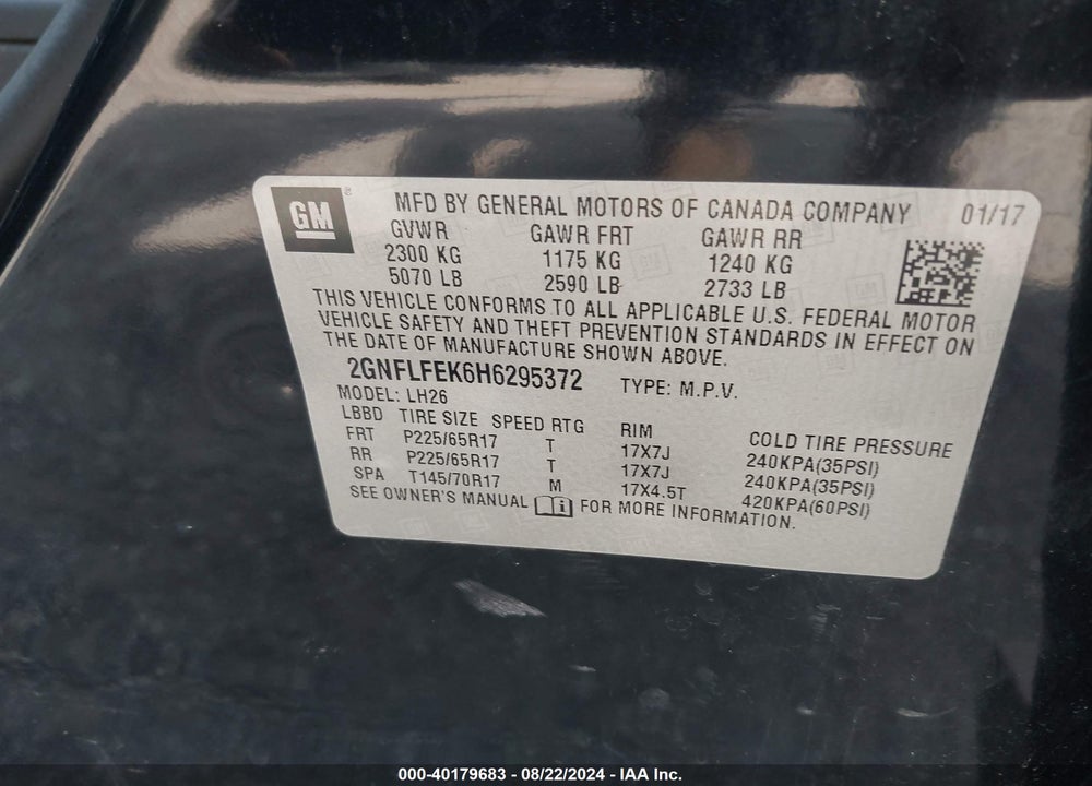 2017 CHEVROLET EQUINOX LT VIN: 2GNFLFEK6H6295372