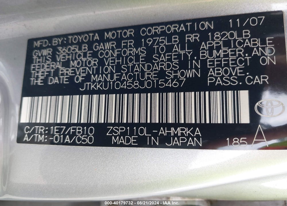 2008 SCION XD VIN: JTKKU10458J015467