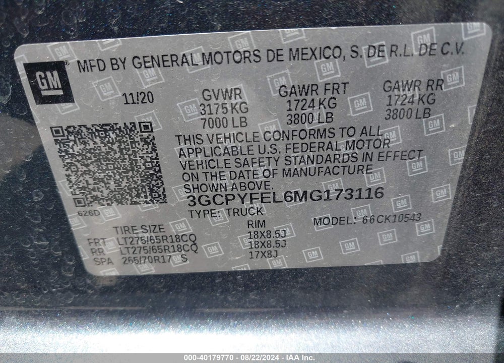 2021 CHEVROLET SILVERADO 1500 4WD SHORT BED LT TRAIL BOSS VIN: 3GCPYFEL6MG173116