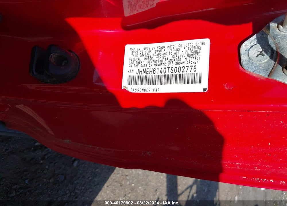 1996 HONDA CIVIC DEL SOL S VIN: JHMEH6140TS002776