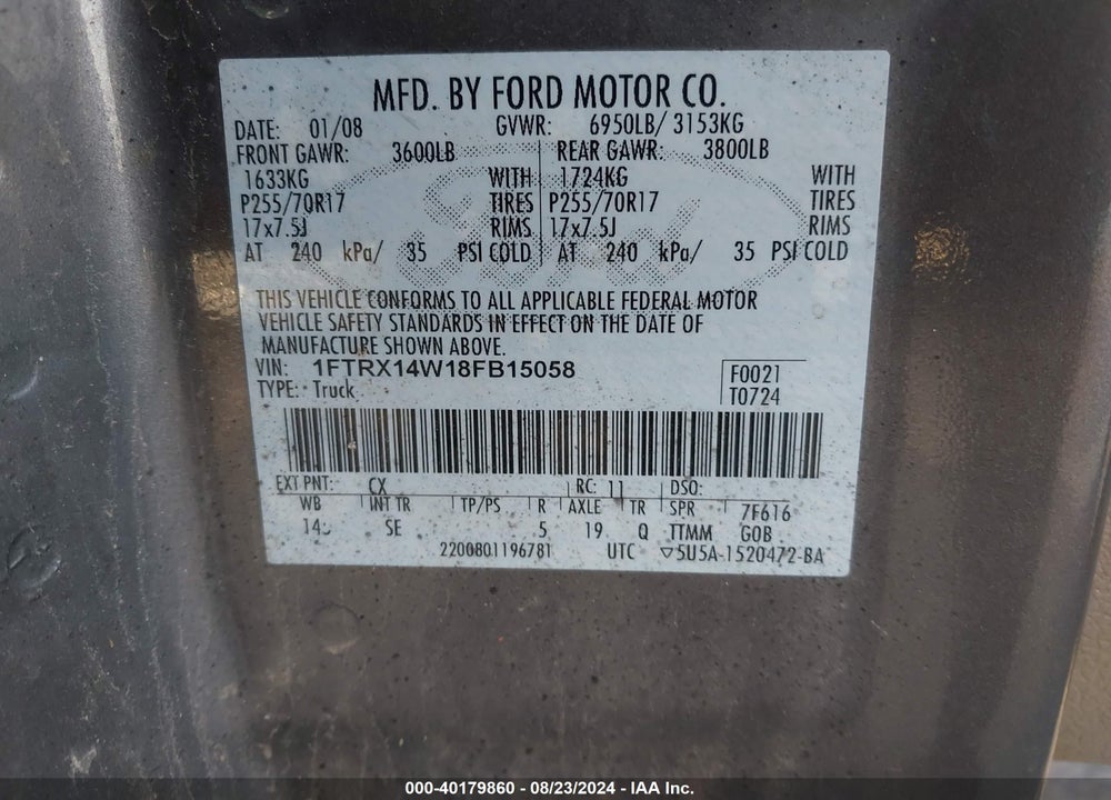 2008 FORD F-150 STX/XL/XLT VIN: 1FTRX14W18FB15058