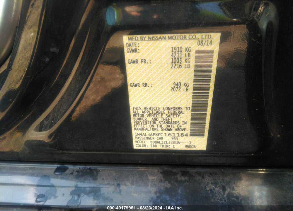 2015 NISSAN ALTIMA VIN: 1N4AL3AP8FC161184