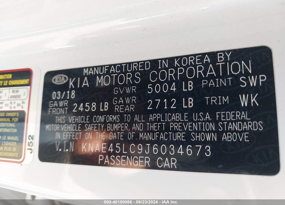 2018 KIA STINGER GT1 VIN: KNAE45LC9J6034673