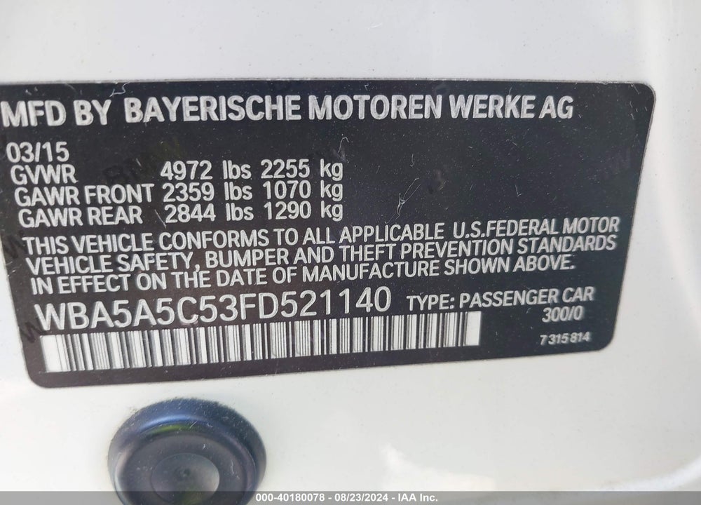 2015 BMW 528I VIN: WBA5A5C53FD521140
