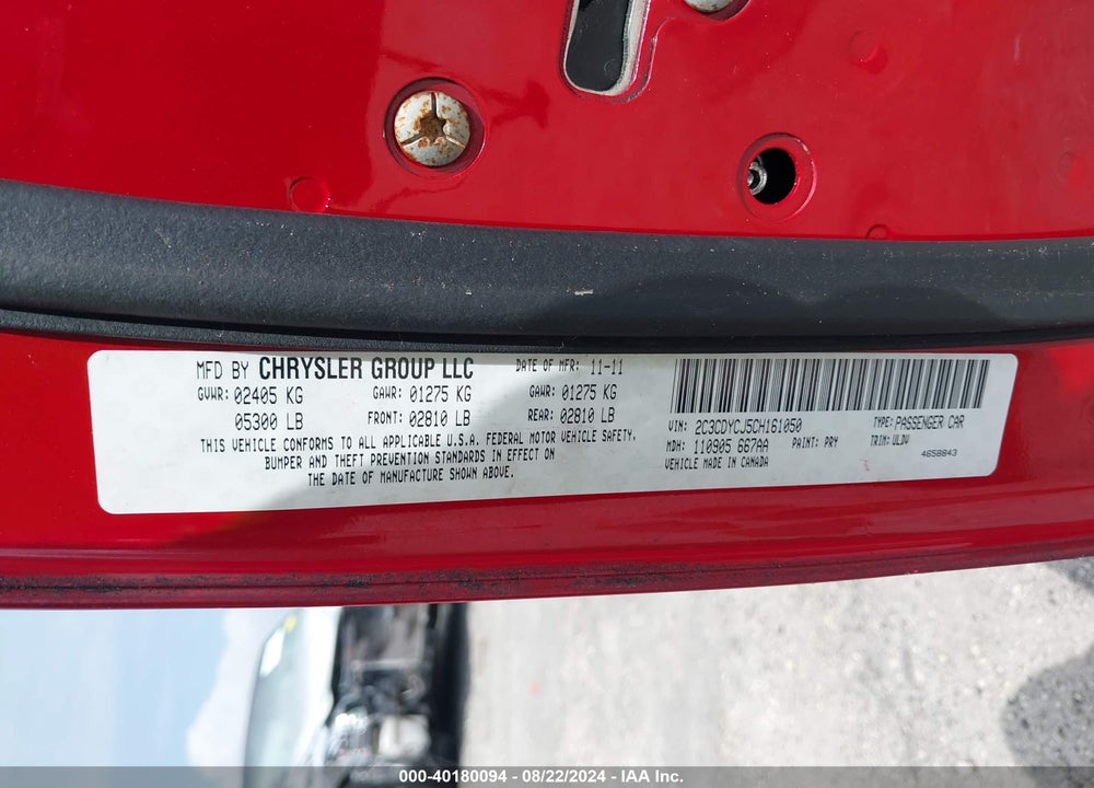 2012 DODGE CHALLENGER SRT8 392 VIN: 2C3CDYCJ5CH161050
