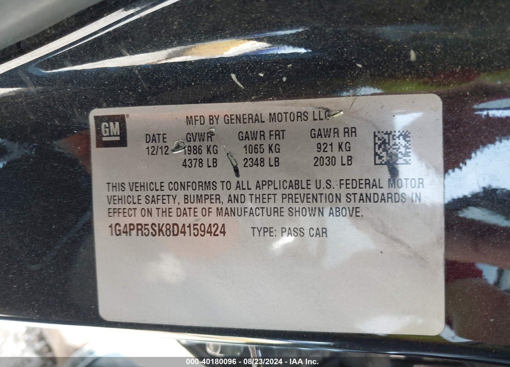 2013 BUICK VERANO CONVENIENCE GROUP VIN: 1G4PR5SK8D4159424