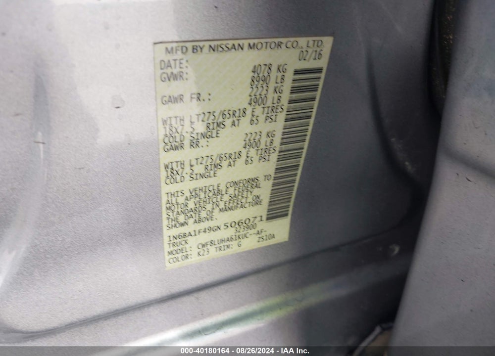 2016 NISSAN TITAN XD PRO-4X DIESEL VIN: 1N6BA1F49GN506071