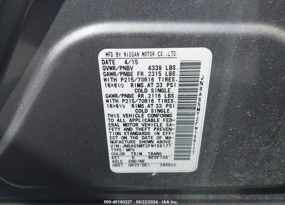 2015 NISSAN ROGUE SELECT S VIN: JN8AS5MT2FW156177