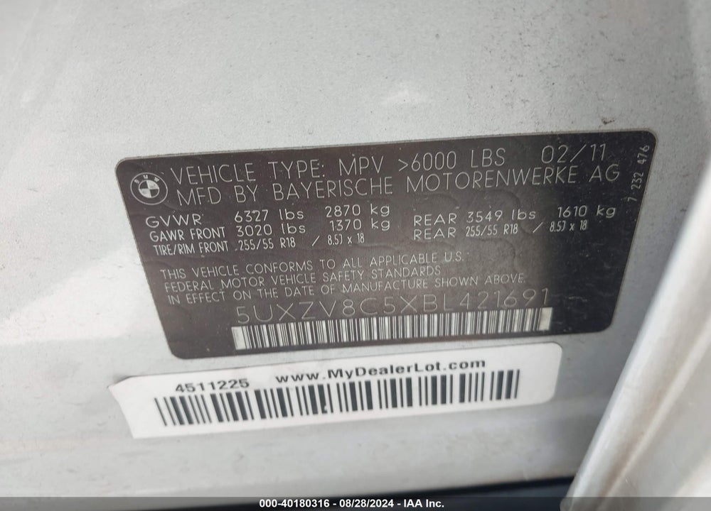 2011 BMW X5 XDRIVE50I VIN: 5UXZV8C5XBL421691