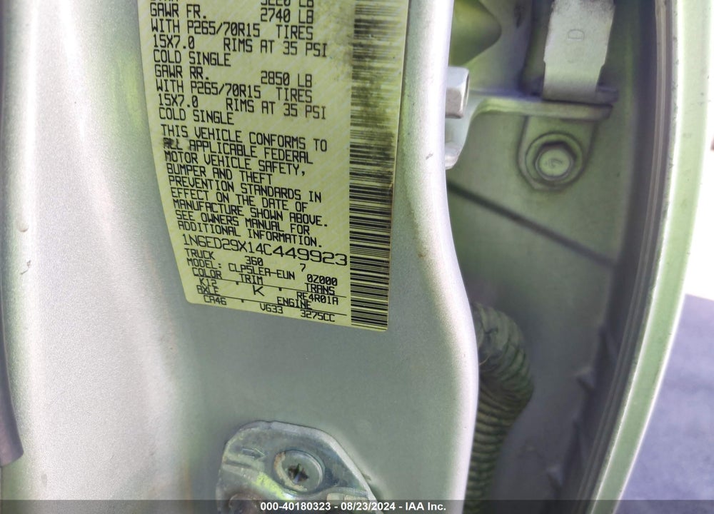 2004 NISSAN FRONTIER VIN: 1N6ED29X14C449923
