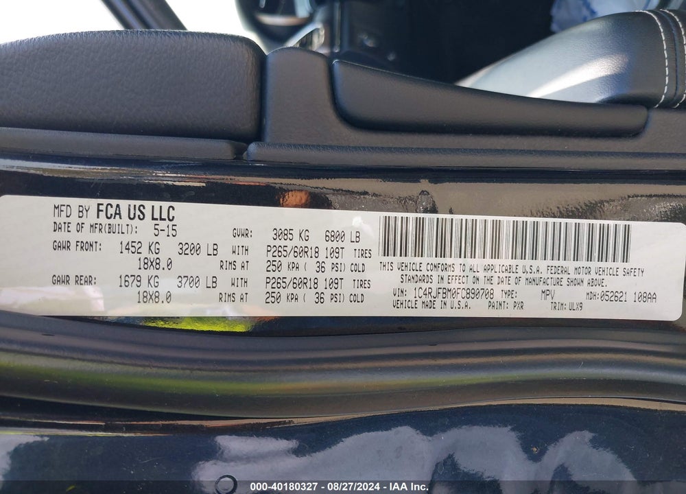 2015 JEEP GRAND CHEROKEE VIN: 1C4RJFBM0FC890708