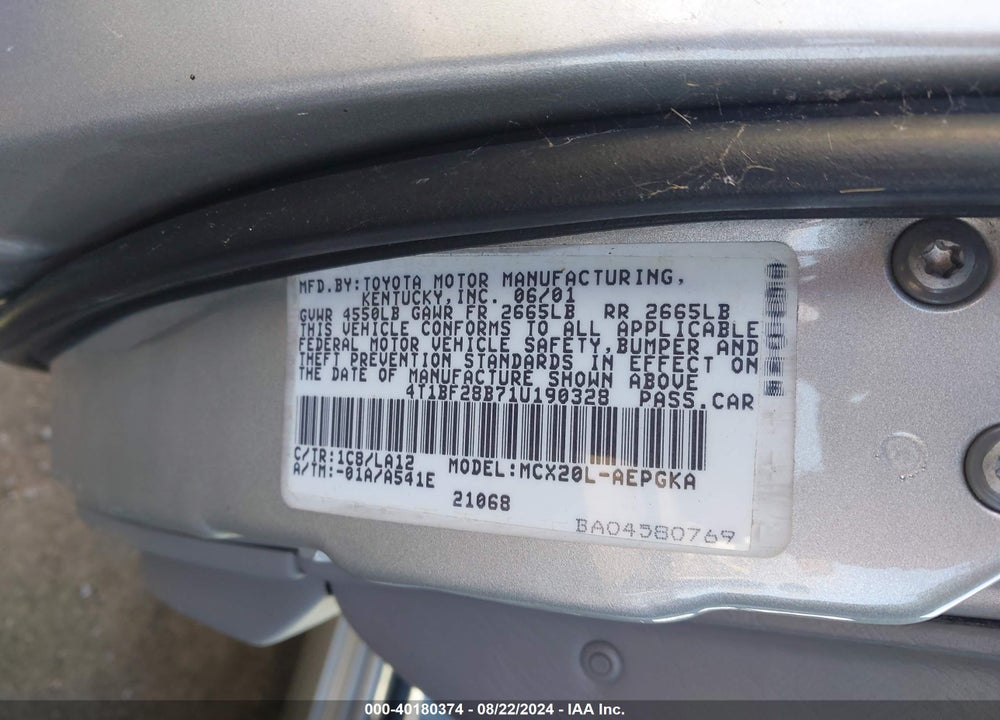 2001 TOYOTA AVALON XLS VIN: 4T1BF28B71U190328