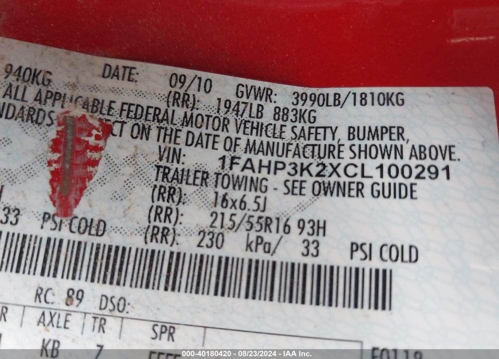2012 FORD FOCUS SE VIN: 1FAHP3K2XCL100291
