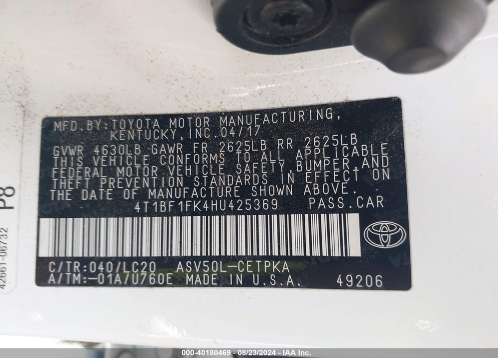 2017 TOYOTA CAMRY XSE VIN: 4T1BF1FK4HU425369