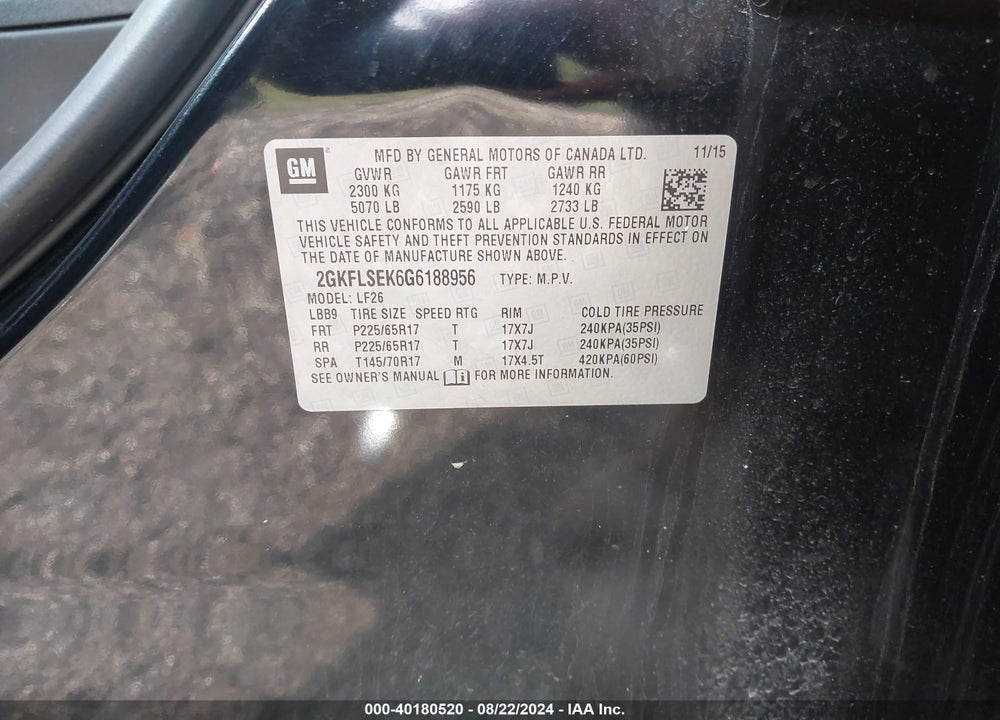 2016 GMC TERRAIN SLE-1 VIN: 2GKFLSEK6G6188956