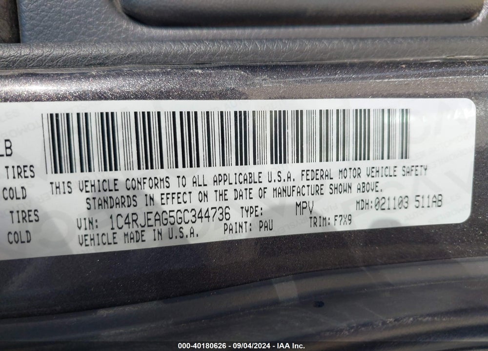 2016 JEEP GRAND CHEROKEE LAREDO VIN: 1C4RJEAG5GC344736