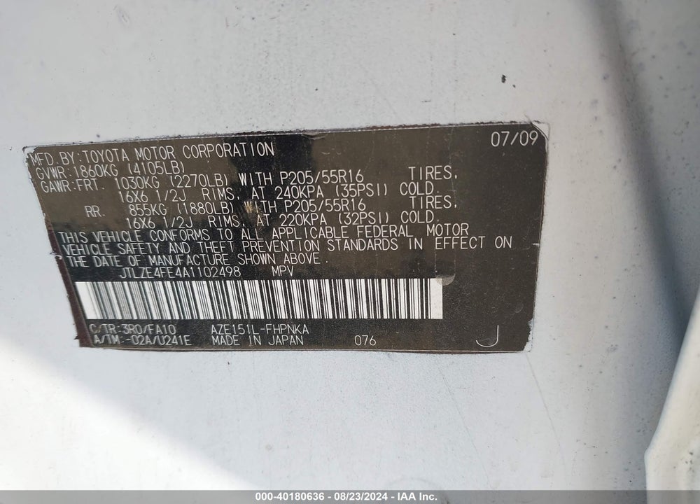 2010 SCION XB VIN: JTLZE4FE4A1102498