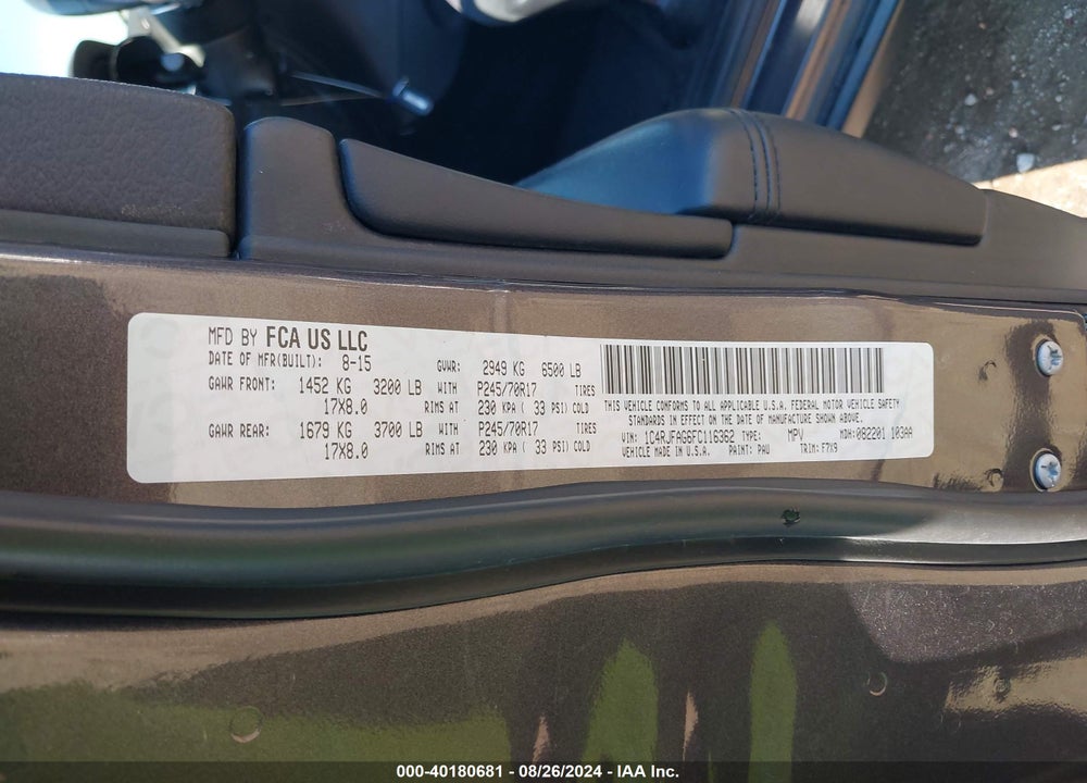 2015 JEEP GRAND CHEROKEE VIN: 1C4RJFAG6FC116362