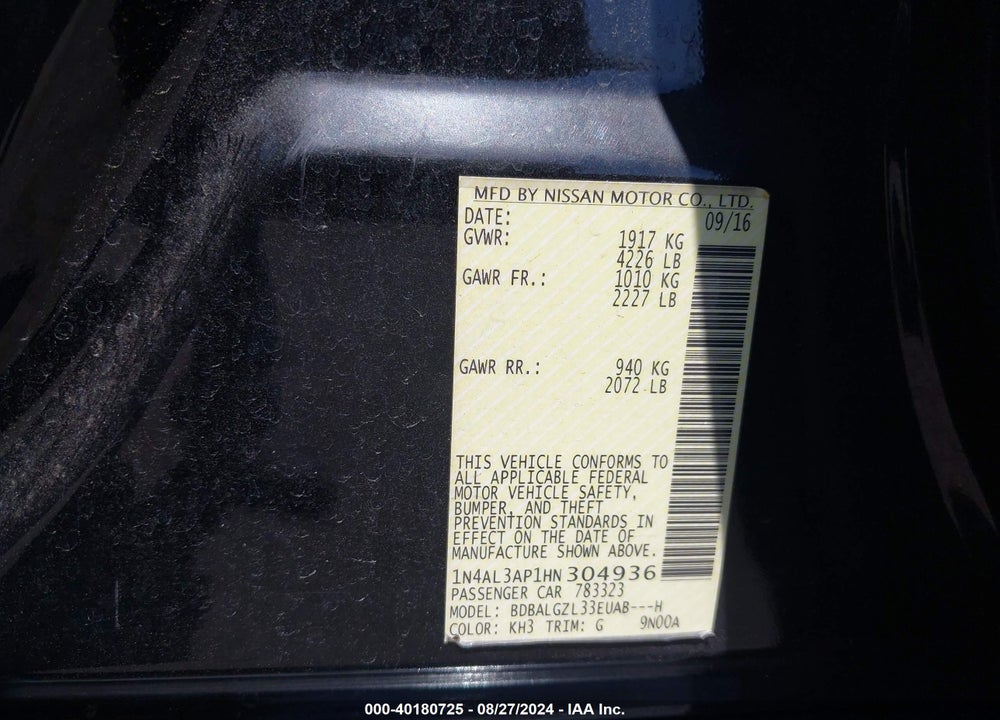 2017 NISSAN ALTIMA 2.5 S VIN: 1N4AL3AP1HN304936