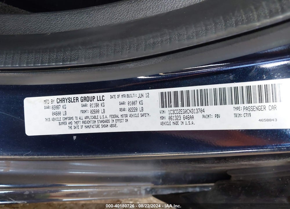 2012 DODGE AVENGER SXT PLUS VIN: 1C3CDZEG0CN313704