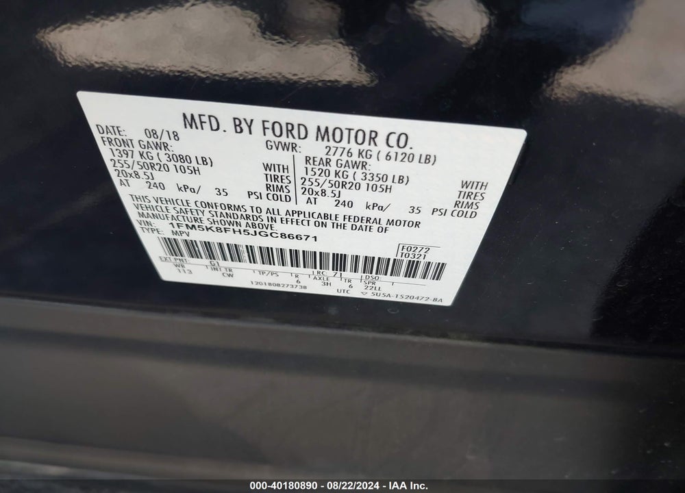 2018 FORD EXPLORER LIMITED VIN: 1FM5K8FH5JGC86671