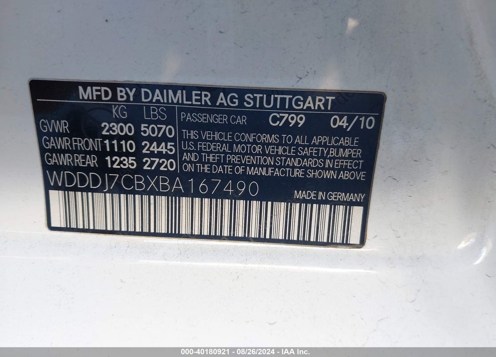 2011 MERCEDES-BENZ CLS 550 VIN: WDDDJ7CBXBA167490