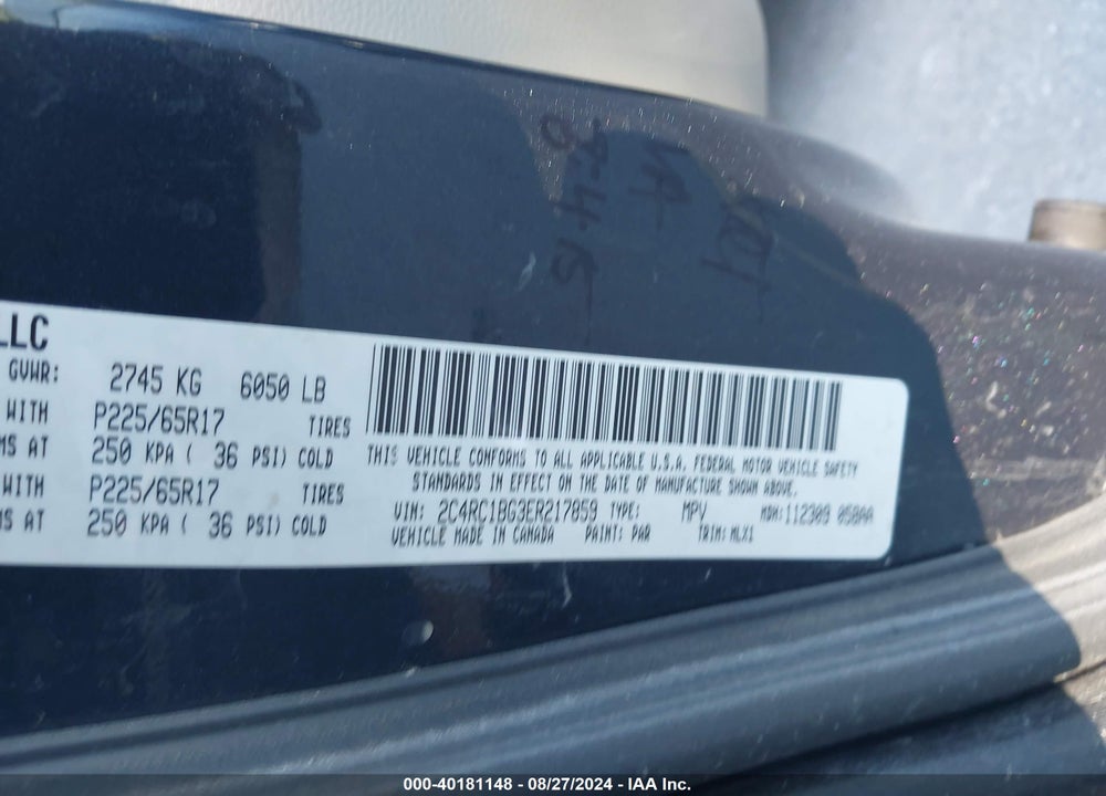2014 CHRYSLER TOWN & COUNTRY TOURING VIN: 2C4RC1BG3ER217859