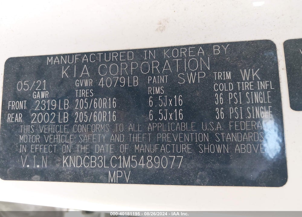 2021 KIA NIRO LX VIN: KNDCB3LC1M5489077