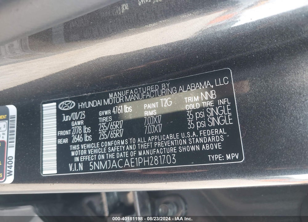 2023 HYUNDAI TUCSON SE VIN: 5NMJACAE1PH281703