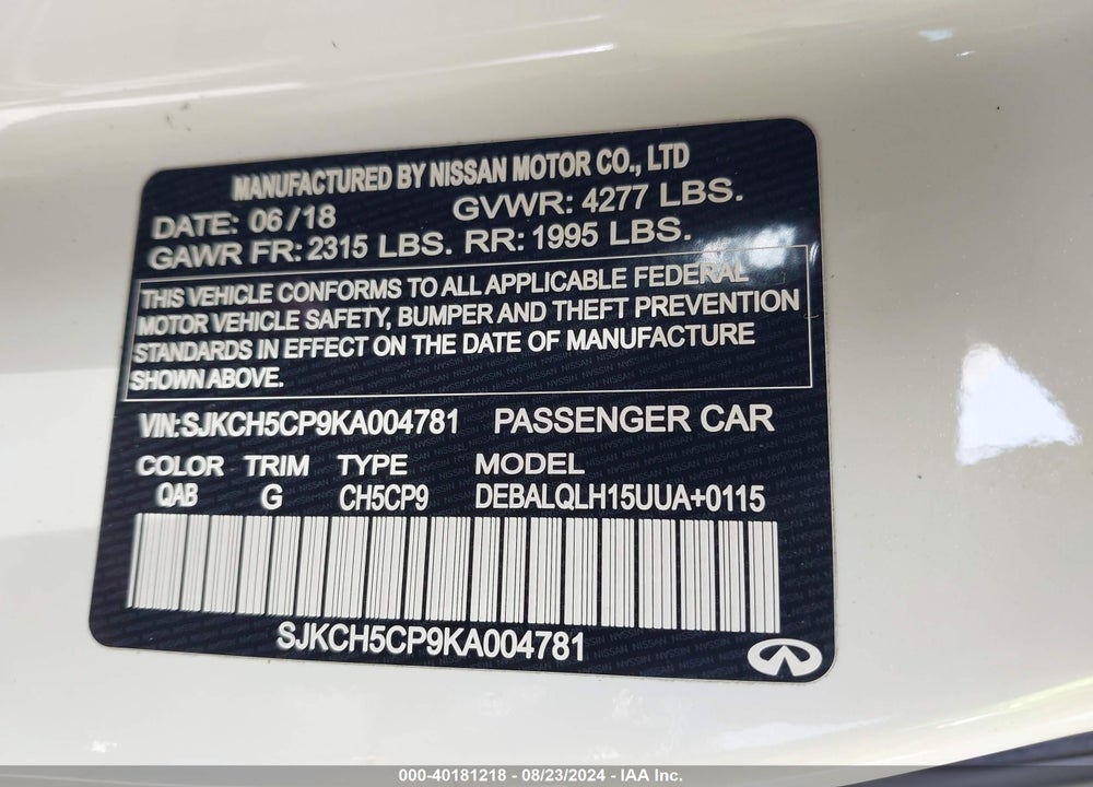 2019 INFINITI QX30 LUXE VIN: SJKCH5CP9KA004781