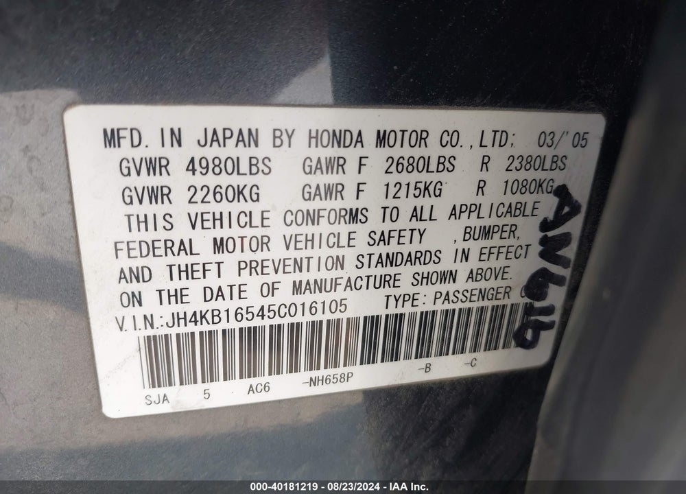 2005 ACURA RL VIN: JH4KB16545C016105