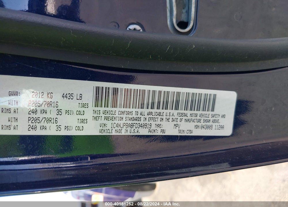 2015 JEEP PATRIOT ALTITUDE EDITION/SPORT VIN: 1C4NJPBA8FD340919