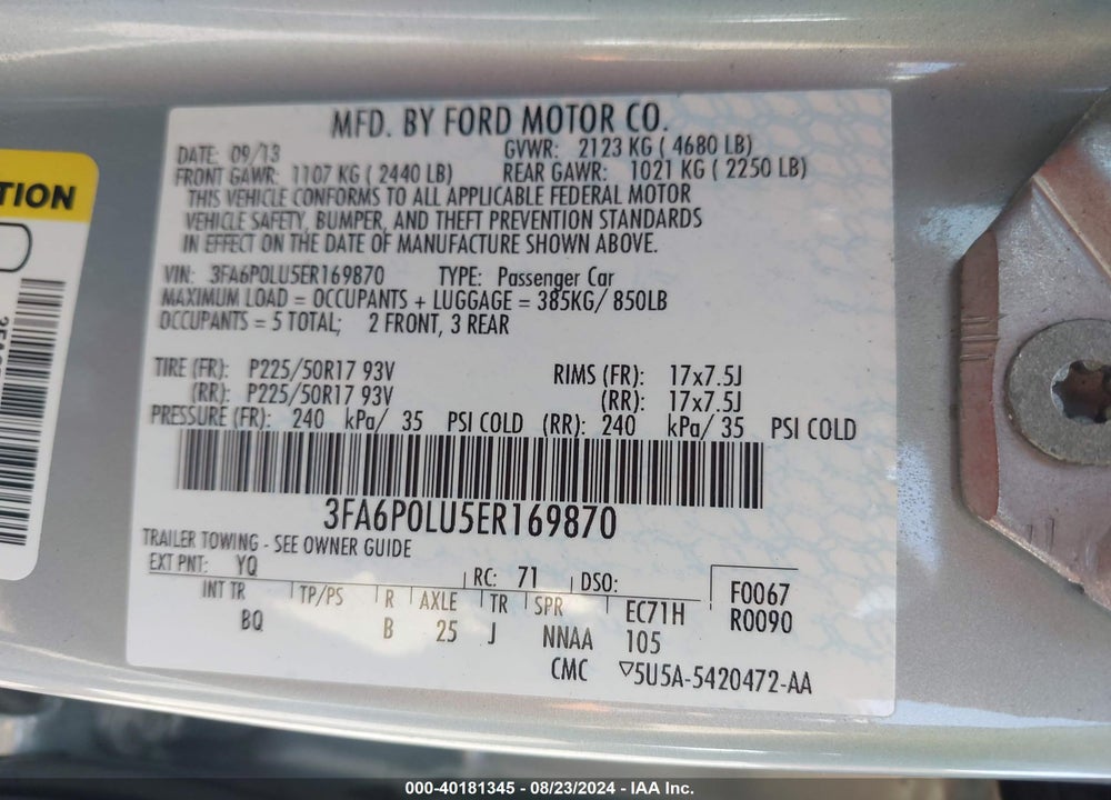 2014 FORD FUSION HYBRID SE VIN: 3FA6P0LU5ER169870